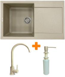Кухонна мийка Adamant Horizon, штучний камінь, прямокут., з крилом, 780х495х230мм, чаша  -  1, врізна Sahara + змішувач та дозатор