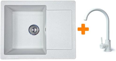 Кухонна мийка Adamant Minimal, штучний камінь, прямокут., з крилом, 615х495х200мм, чаша  -  1, врізна Old Stone + змішувач