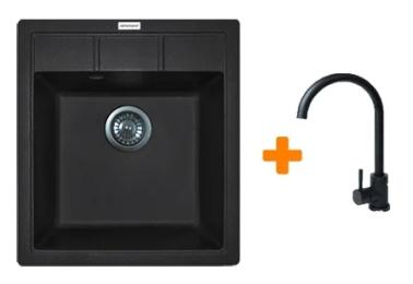 Кухонна мийка Adamant Brick, штучний камінь, квадрат, без крила, 460x515x200мм, чаша  -  1, врізна Black + змішувач