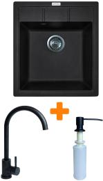 Кухонна мийка Adamant Brick, штучний камінь, квадрат, без крила, 460x515x200мм, чаша  -  1, врізна Black + змішувач та дозатор