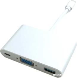 Перехідник Extradigital KBV1690 USB Type C (тато) - VGA/USB-A/USB Type C (мама) White