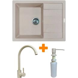 Кухонна мийка Adamant Anila, штучний камінь, прямокут., з крилом, 645х495х200мм, чаша  -  1, врізна Avena + змішувач та дозатор