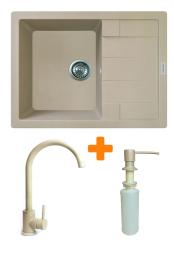 Кухонна мийка Adamant Anila, штучний камінь, прямокут., з крилом, 645х495х200мм, чаша  -  1, врізна Sahara + змішувач та дозатор