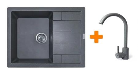 Кухонна мийка Adamant Anila, штучний камінь, прямокут., з крилом, 645х495х200мм, чаша  -  1, врізна Gray + змішувач