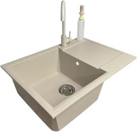 Кухонна мийка Adamant Horizon Medium, штучний камінь, прямокут., з крилом, 700х500х230мм, чаша  -  1, врізна Avena + змішувач та дозатор