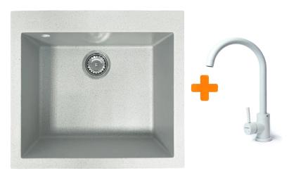 Кухонна мийка Adamant Univer, штучний камінь, квадрат, без крила, 560х500х200мм, чаша  -  1, врізна Old Stone + змішувач