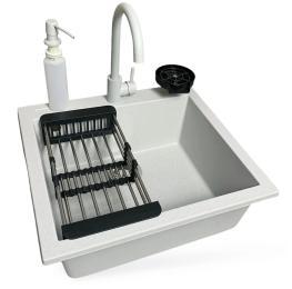 Кухонна мийка Adamant Univer, штучний камінь, квадрат, без крила, 560х500х200мм, чаша  -  1, врізна Old Stone + змішувач + дозатор + ополіскувач склян