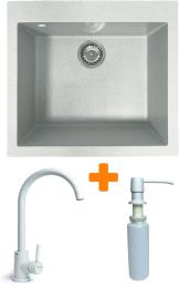 Кухонна мийка Adamant Univer, штучний камінь, квадрат, без крила, 560х500х200мм, чаша  -  1, врізна Old Stone + змішувач та дозатор