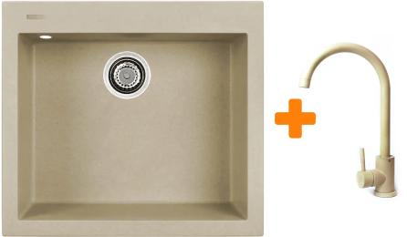 Кухонна мийка Adamant Univer, штучний камінь, квадрат, без крила, 560х500х200мм, чаша  -  1, врізна Sahara + змішувач