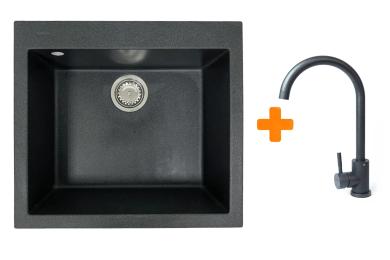 Кухонна мийка Adamant Univer, штучний камінь, квадрат, без крила, 560х500х200мм, чаша  -  1, врізна Grafit + змішувач
