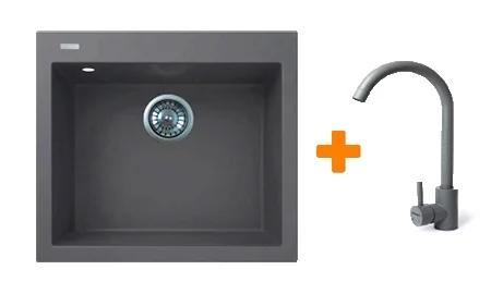 Кухонна мийка Adamant Univer, штучний камінь, квадрат, без крила, 560х500х200мм, чаша  -  1, врізна Gray + змішувач
