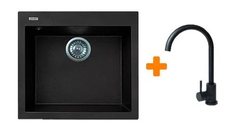 Кухонна мийка Adamant Univer, штучний камінь, квадрат, без крила, 560х500х200мм, чаша  -  1, врізна Black + змішувач