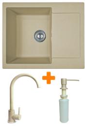 Кухонна мийка Adamant Minimal, штучний камінь, прямокут., з крилом, 615х495х200мм, чаша  -  1, врізна Sahara + змішувач та дозатор