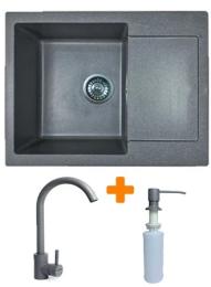 Кухонна мийка Adamant Minimal, штучний камінь, прямокут., з крилом, 615х495х200мм, чаша  -  1, врізна Gray + змішувач та дозатор