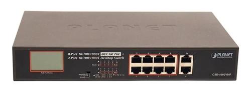 Світч Planet GSD-1002VHP (8Port 10/100/1000Mbps 802.3 atPoE+2Port 1) гігабітний