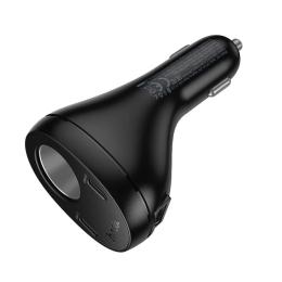Автомобільний адаптер для телефона Hoco Z61 Correct three-port cigarette lighter car charger Black
