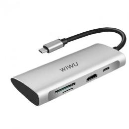 USB-хаб WIWU Alpha 7in1 Gray (USB-C to 3xUSB3.0+HDMI+USB-C+SD/Micro SD)