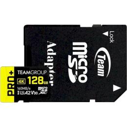 Карта памяті Team PRO + MICRO SDXC UHS-I U3 A2 V30 (DDR200) Black 128GB + SD-адаптер (TPPMSDX128GIA2V3003)
