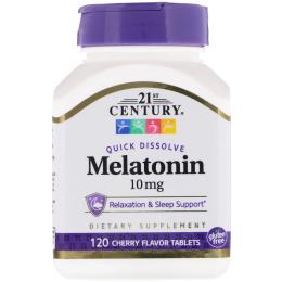 Амінокислота 21st Century Мелатонін, 10 мг, вишневий смак, Melatonin, 120 таблеток (CEN-27503)