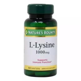 Амінокислота Natures Bounty L-Лізін, 1000 мг, L-Lysine, 60 каплет (NRT06011)