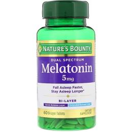 Амінокислота Natures Bounty Мелатонін подвійного спектру, 5 мг, Melatonin Dual Spectrum, 60 таблев. (NRT53098)