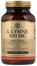 Амінокислота Solgar L-Лізин, L-Lysine, 500 mg, 100 вегетаріанських капсул (SOL-01681)