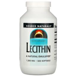 Амінокислота Source Naturals Лецитин, 1200мг, Lecithin, 500 желатинових капсул (SN0618)