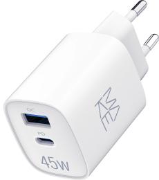 Адаптер живлення для телефона Make 45W GaN PD + QC3.0 White (MCW-4521GWH)