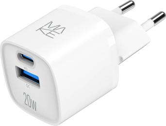 Адаптер живлення для телефона Make 20W GaN3 Mini Type-C PD3.0 + USB QC3.0 White (MCW-2022GWH)