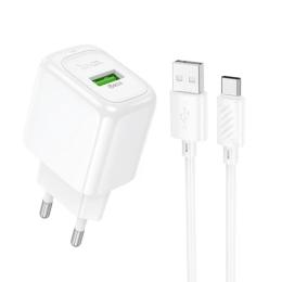 Мережевий зарядний пристрій для телефона Hoco CS52A Surplus single-port QC3.0 charger set (Type-C) White