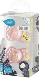 Пустушка Nuvita Air55 Explorer NV7066G Pink силіконова, ортодонтична, від 0 місяців, світна у темряві, 2 шт.