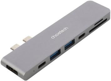 USB-хаб Choetech 7-в-1 HDMI/картрідер/USB-A/USB-C (HUB-M14-GY-V2) Gray