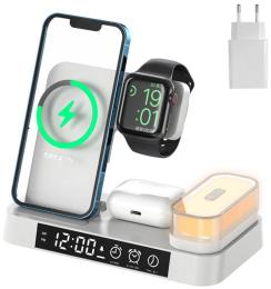 Бездротовий зарядний пристрій Infinity 4 IN1 A37 (iPhone, iWatch, AirPods,Alarm Clock, LED LAMP) 30W FAST ORIGINAL White