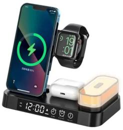 Бездротовий зарядний пристрій Infinity 4 IN1 A37 (iPhone, iWatch, AirPods,Alarm Clock, LED LAMP) 30W FAST ORIGINAL Black