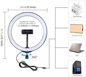 Кільцева лампа Puluz PKT3039 10.2 + настільне кріплення 140 см