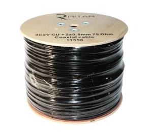 Кабель коаксіальний з живленням RITAR B305-3C2V+2x0.5mm, 0,5 мм CU, 64x0.12m CCA, котушка 305м Q1