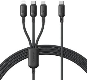Дата-кабель Baseus Silky One-for-Three Fast Charging Type-C (тато)  -  Micro USB + Lightning + Type-C (тато) 100W 1.5m Black