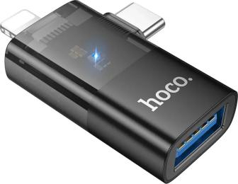 Перехідник Hoco UA36E Lightning (тато)/USB-C (тато)  -  USB Type-A (мама) Black