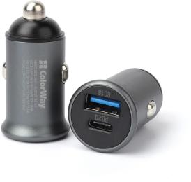 Автомобільний адаптер для телефона ColorWay CW-CHA029PD-GR Gray (2 USB Type-C PD20W + USB QC 3.0 38 W )