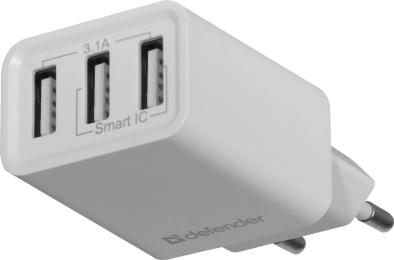 Адаптер живлення для телефона Defender UPA-31 White (83587) 3xUSB 5V/3.1А
