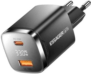 Адаптер живлення для телефона Essager Gamet 33W GaN digital display A+C Black (ECT33W-GMB01-Z)