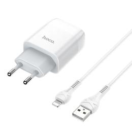 Мережевий зарядний пристрій для телефона Hoco C73A Glorious + Type-A to Lightning Cable White
