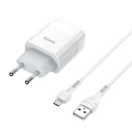 Мережевий зарядний пристрій для телефона Hoco C73A Glorious + Type-A to MicroUSB Cable White