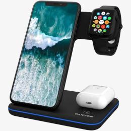 Бездротовий зарядний пристрій Canyon WS-303 Black (3in1 Wireless charger)