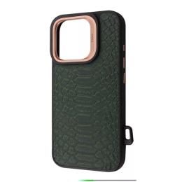 Чохол-накладка Kajsa Snake Pattern iPhone 16 Pro Max Olive with Magnetic Ring