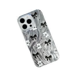 Чохол-накладка Infinity Silicone для iPhone 16 Pro Max Transparent Black бантики + Ведмедик