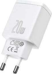 Адаптер живлення для телефона Baseus CCXJ-B02 White (Compact Quick Charger 20W QC+ PD 1Type-C + 1USB )