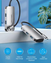 USB-хаб Vention TNBHB Hub 5-in-1 USB 3.1 Type-C  USB 3.0x4 / PD 100 W