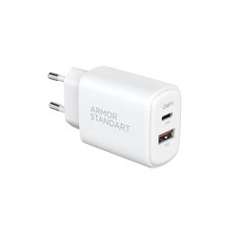 Адаптер живлення для телефона ArmorStandart Poweraze 25W GaN Type-C + USB-A White (ARM87067)