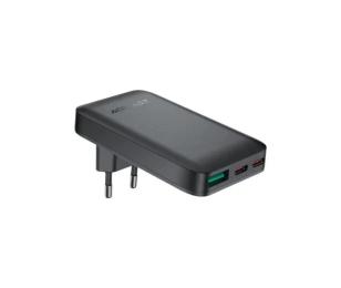 Адаптер живлення для телефона Acefast Gan A100 Fast Charger Ultra thin Black 3xUSB 65W (2xUSB-C+USB-A) (6974316283492)